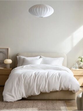 SOLD New Quince European Linen Duvet Cover Set Full/Queen White $194 Defect